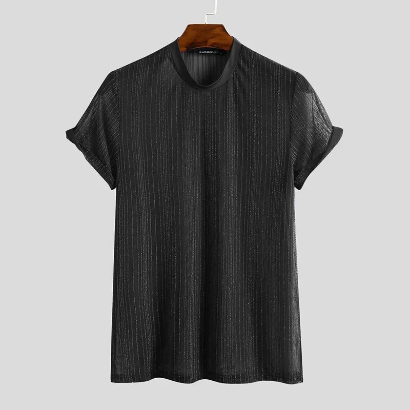 come4buy.com-Këmishë për meshkuj rrjetë me mëngë të shkurtra | Bluzë seksi për klub nate